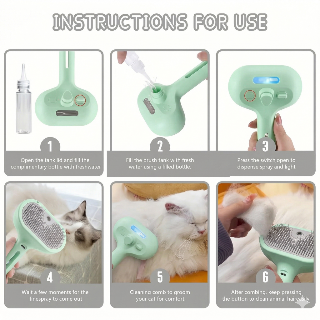 3-in-1 Nano-Mist Pet Steam Brush | The Ultimate Waterless Grooming Kit