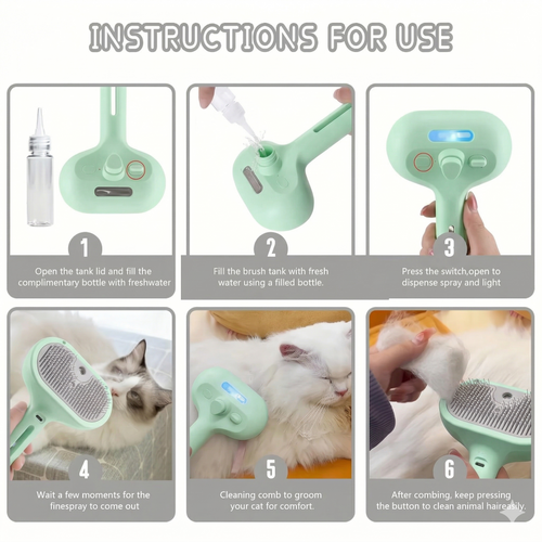 3-in-1 Nano-Mist Pet Steam Brush | The Ultimate Waterless Grooming Kit