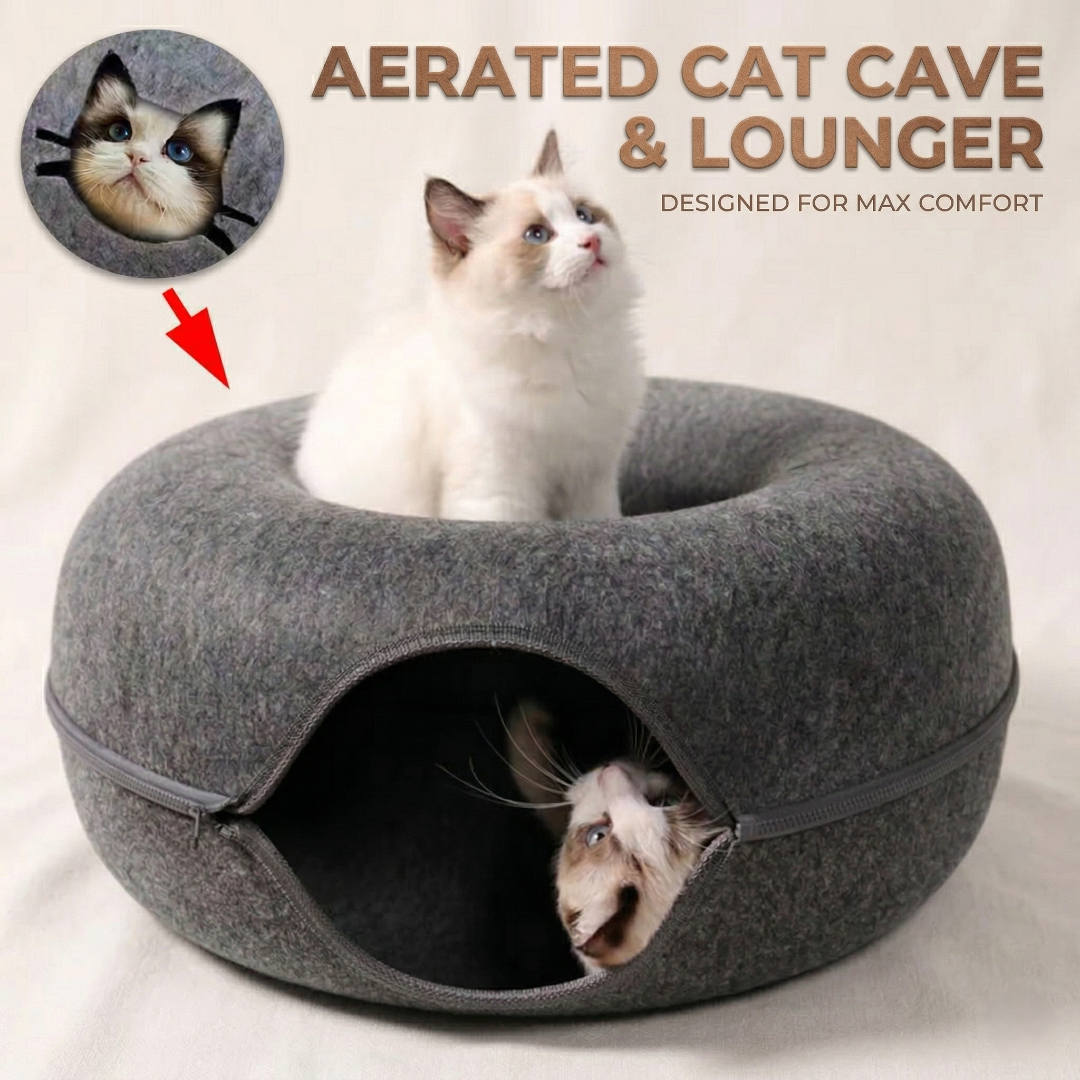 2-in-1 Donut Cat Tunnel & Cozy Felt Nest Bed | Dual Play & Deep Naps for Two Cats