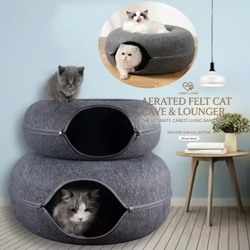 2-in-1 Donut Cat Tunnel & Cozy Felt Nest Bed | Dual Play & Deep Naps for Two Cats