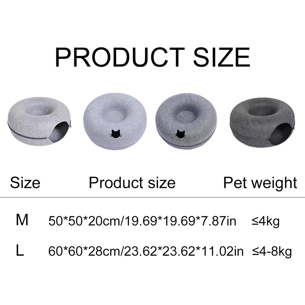 2-in-1 Donut Cat Tunnel & Cozy Felt Nest Bed | Dual Play & Deep Naps for Two Cats