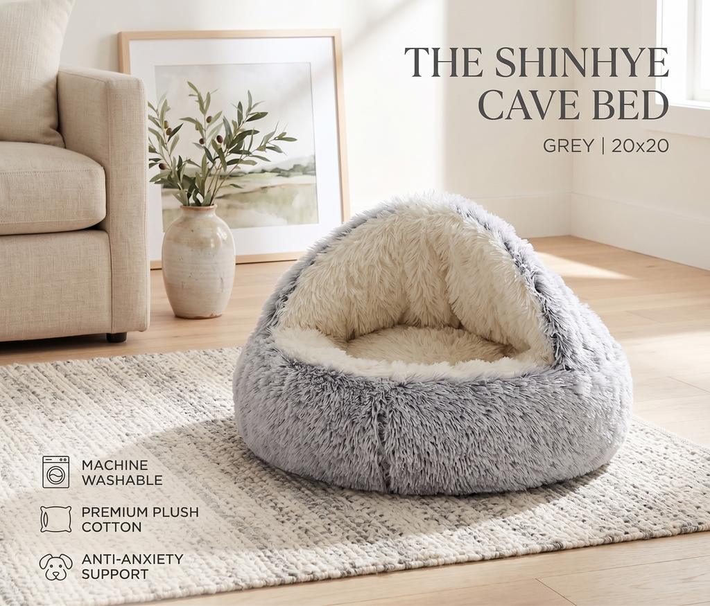 ShinHye Cat Bed Round Plush Fluffy Hooded Cat Bed Cave, Cozy for Indoor Cats or Small Dog beds, Soothing Pet Beds Doughnut Calm Anti-nxiety Dog Bed - Waterproof Bottom Washable (20×20inch, Grey)
