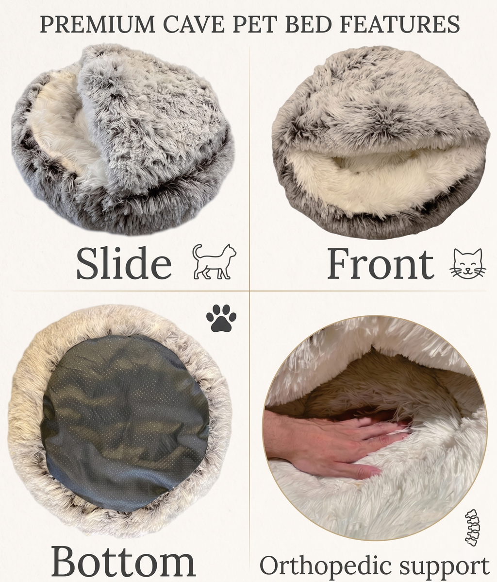 ShinHye Cat Bed Round Plush Fluffy Hooded Cat Bed Cave, Cozy for Indoor Cats or Small Dog beds, Soothing Pet Beds Doughnut Calm Anti-nxiety Dog Bed - Waterproof Bottom Washable (20×20inch, Grey)