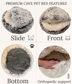 ShinHye Cat Bed Round Plush Fluffy Hooded Cat Bed Cave, Cozy for Indoor Cats or Small Dog beds, Soothing Pet Beds Doughnut Calm Anti-nxiety Dog Bed - Waterproof Bottom Washable (20×20inch, Grey)