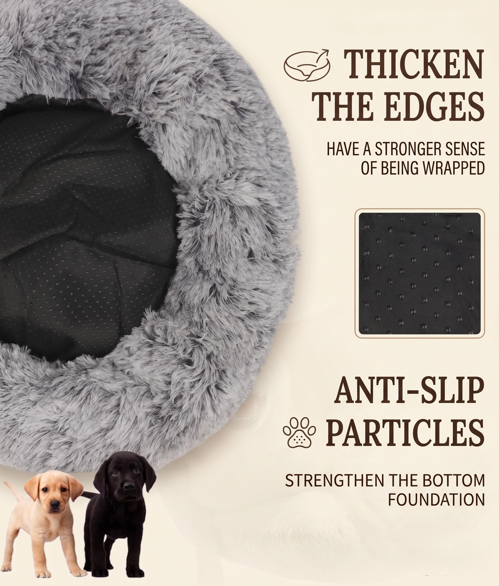 ShinHye Cat Bed Round Plush Fluffy Hooded Cat Bed Cave, Cozy for Indoor Cats or Small Dog beds, Soothing Pet Beds Doughnut Calm Anti-nxiety Dog Bed - Waterproof Bottom Washable (20×20inch, Grey)