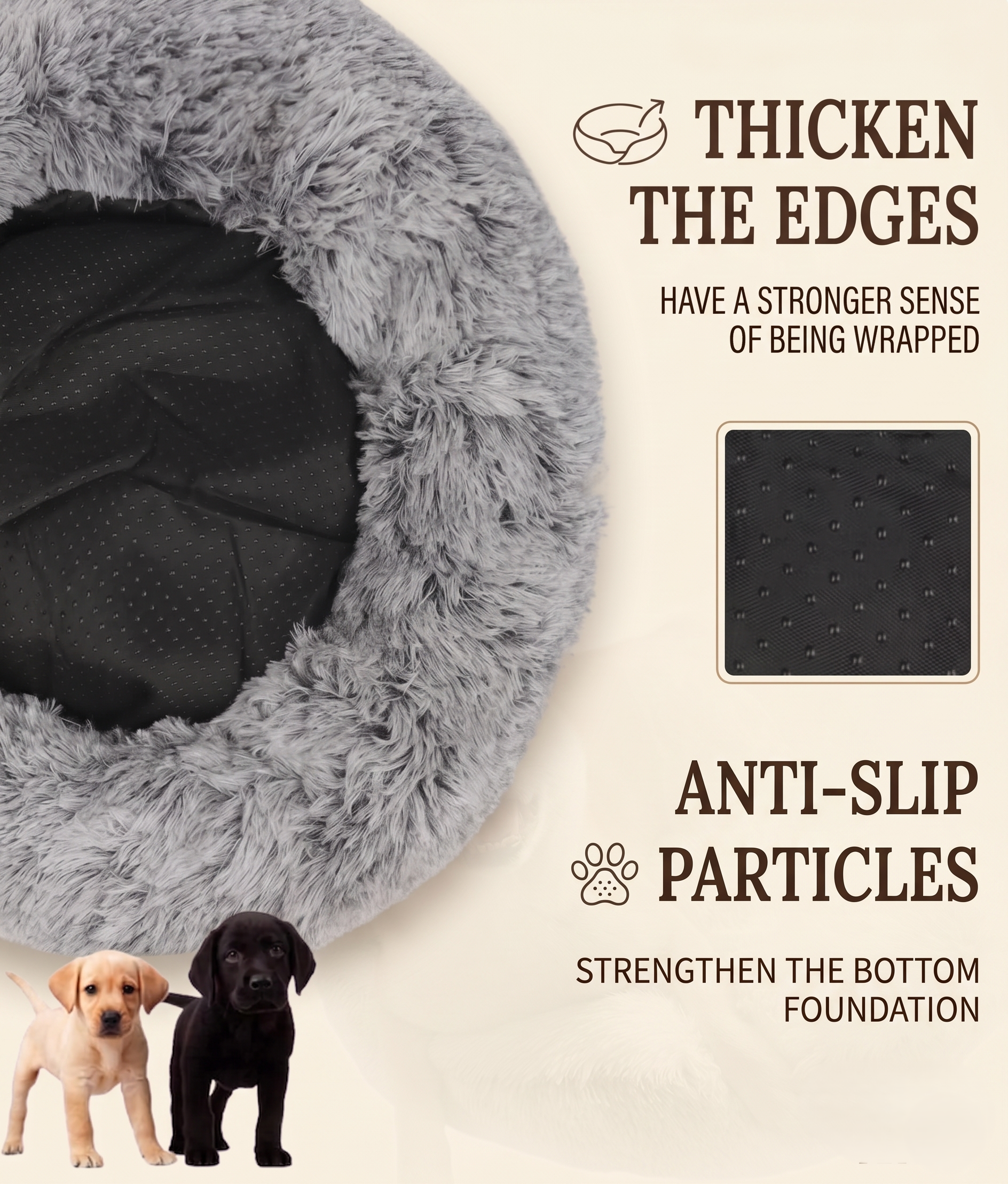 ShinHye Cat Bed Round Plush Fluffy Hooded Cat Bed Cave, Cozy for Indoor Cats or Small Dog beds, Soothing Pet Beds Doughnut Calm Anti-nxiety Dog Bed - Waterproof Bottom Washable (20×20inch, Grey)