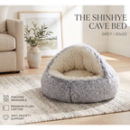 ShinHye Cat Bed Round Plush Fluffy Hooded Cat Bed Cave, Cozy for Indoor Cats or Small Dog beds, Soothing Pet Beds Doughnut Calm Anti-nxiety Dog Bed - Waterproof Bottom Washable (20×20inch, Grey)