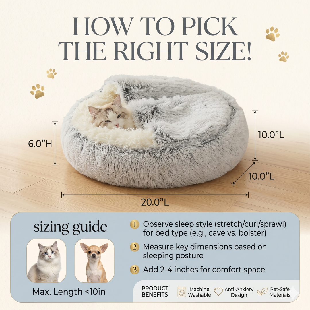 ShinHye Cat Bed Round Plush Fluffy Hooded Cat Bed Cave, Cozy for Indoor Cats or Small Dog beds, Soothing Pet Beds Doughnut Calm Anti-nxiety Dog Bed - Waterproof Bottom Washable (20×20inch, Grey)
