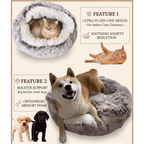 ShinHye Cat Bed Round Plush Fluffy Hooded Cat Bed Cave, Cozy for Indoor Cats or Small Dog beds, Soothing Pet Beds Doughnut Calm Anti-nxiety Dog Bed - Waterproof Bottom Washable (20×20inch, Grey)