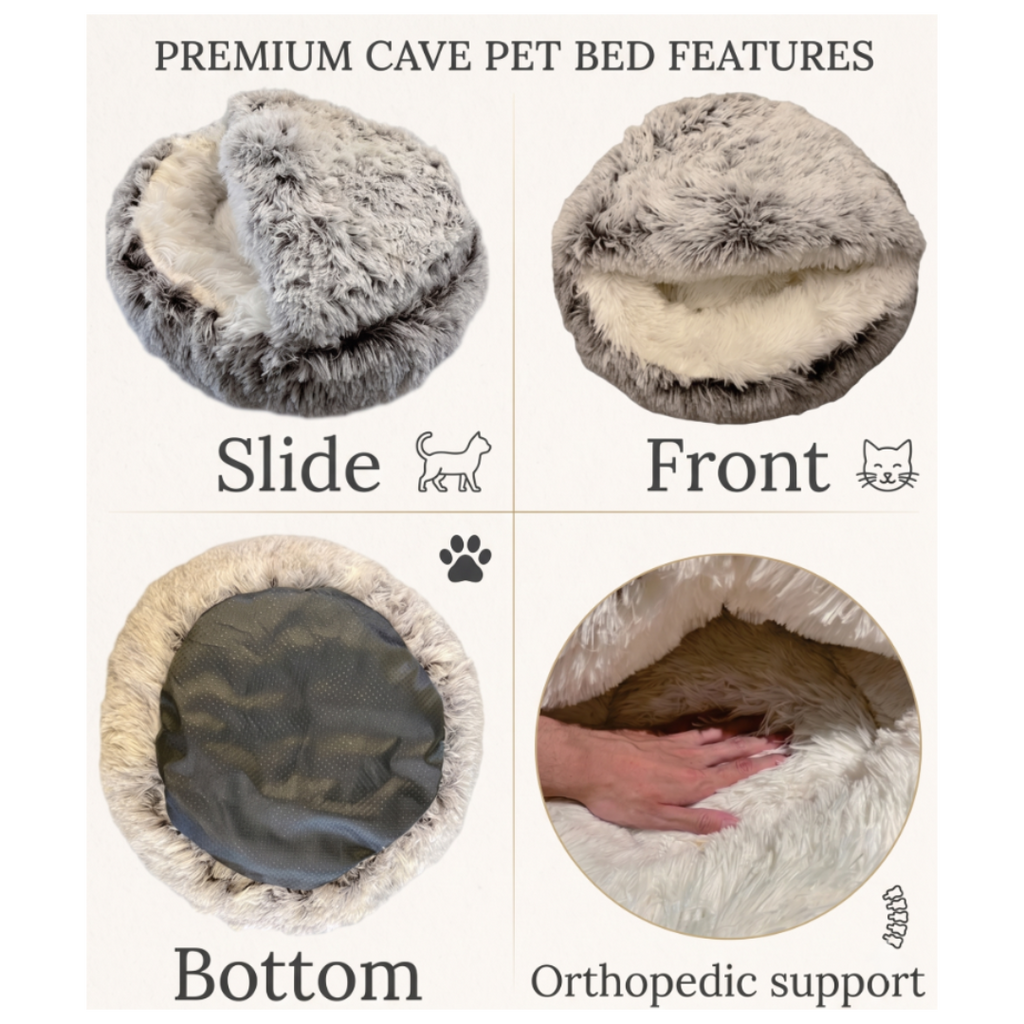 ShinHye Cat Bed Round Plush Fluffy Hooded Cat Bed Cave, Cozy for Indoor Cats or Small Dog beds, Soothing Pet Beds Doughnut Calm Anti-nxiety Dog Bed - Waterproof Bottom Washable (20×20inch, Grey)