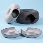 2-in-1 Donut Cat Tunnel & Cozy Felt Nest Bed | Dual Play & Deep Naps for Two Cats