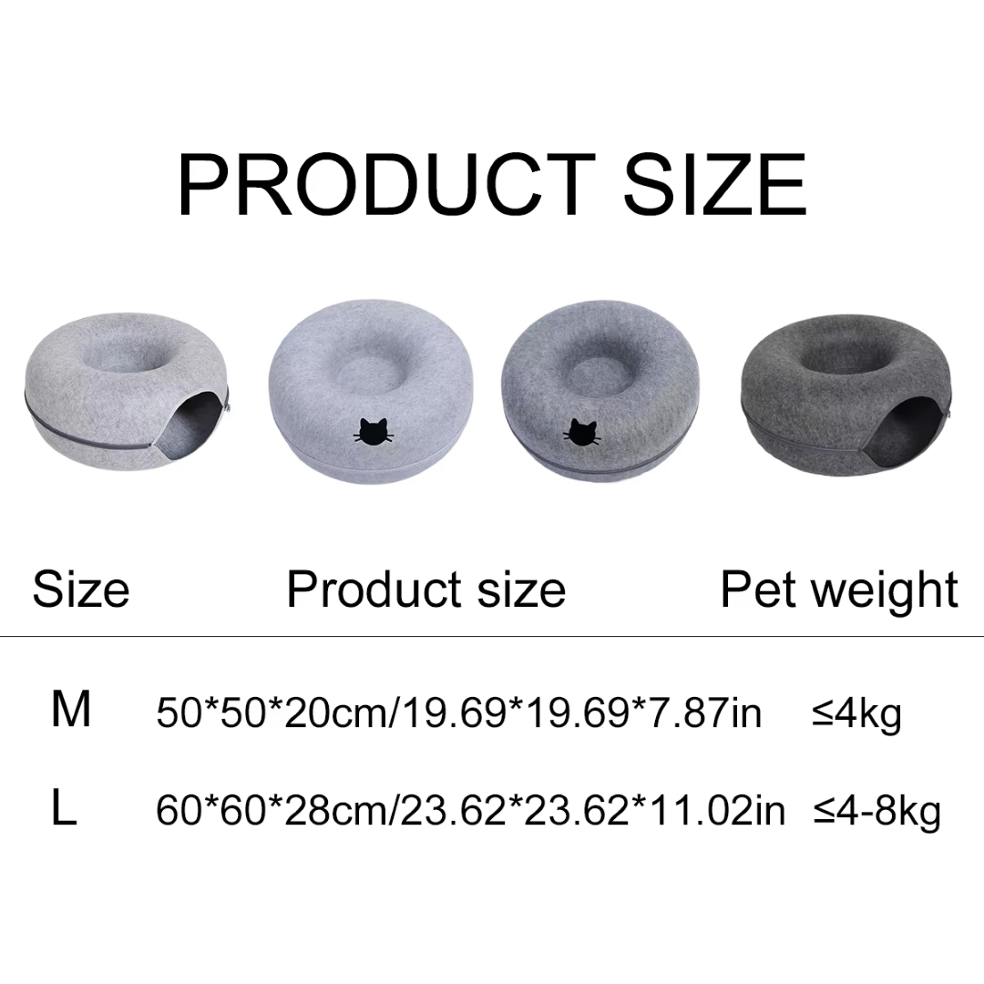 2-in-1 Donut Cat Tunnel & Cozy Felt Nest Bed | Dual Play & Deep Naps for Two Cats