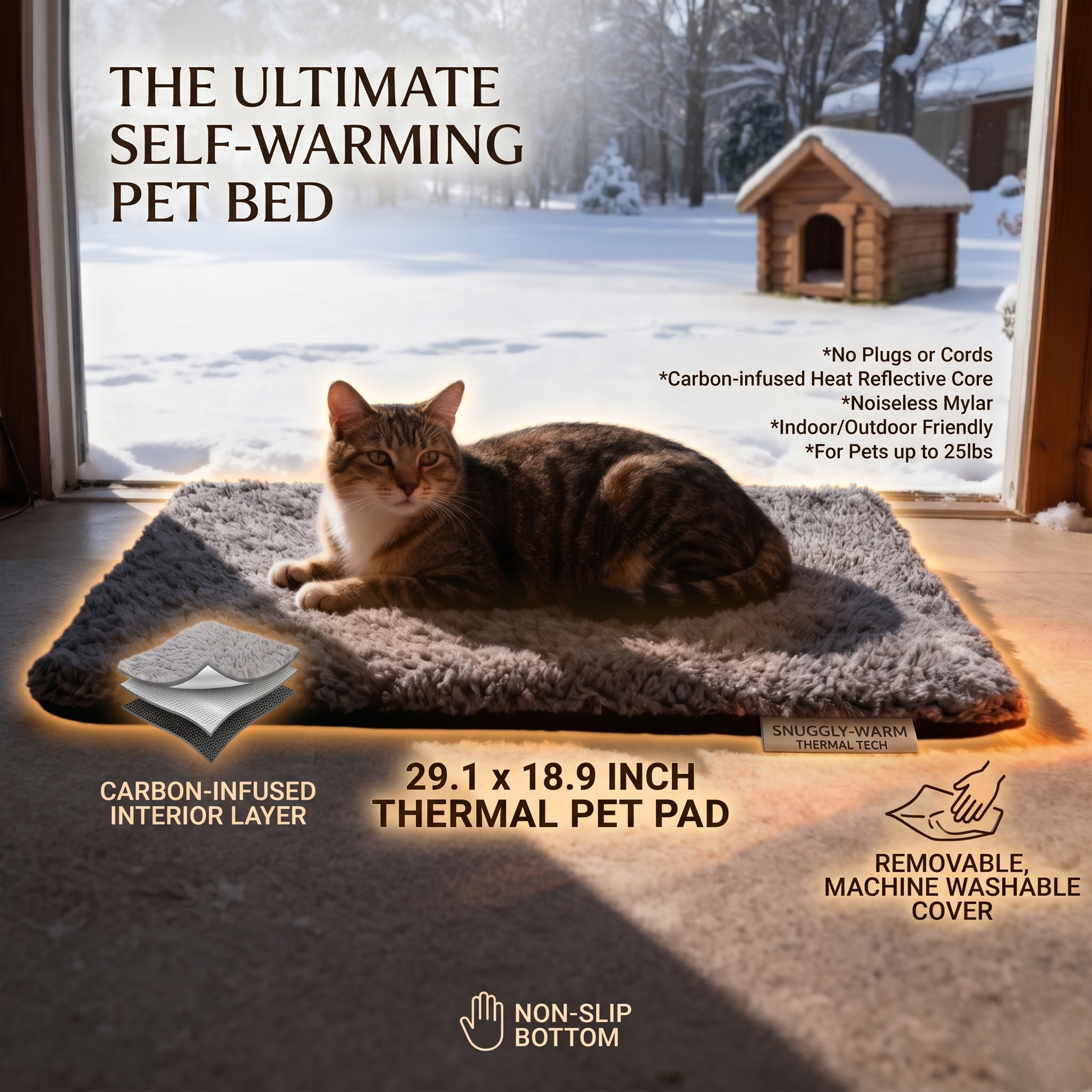 Self Warming Cat Bed Self Heating Cat Dog Mat 29.1 x 18.9 inch Extra Warm Thermal Pet Pad for Indoor Outdoor Pets with Removable Cover Non-Slip Bottom Washable Non Electric